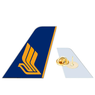 Singapore Airlines aviation design tail-shape badge pin in polished alloy.