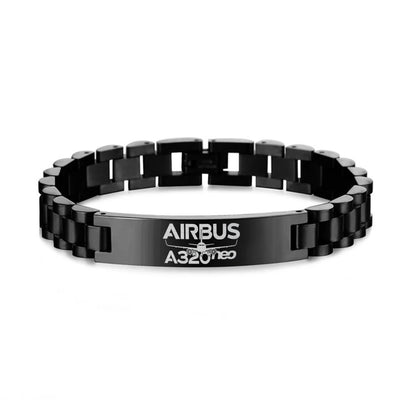 Side view of Amazing Airbus A320neo aviation chain bracelet in stainless steel, polished finish.