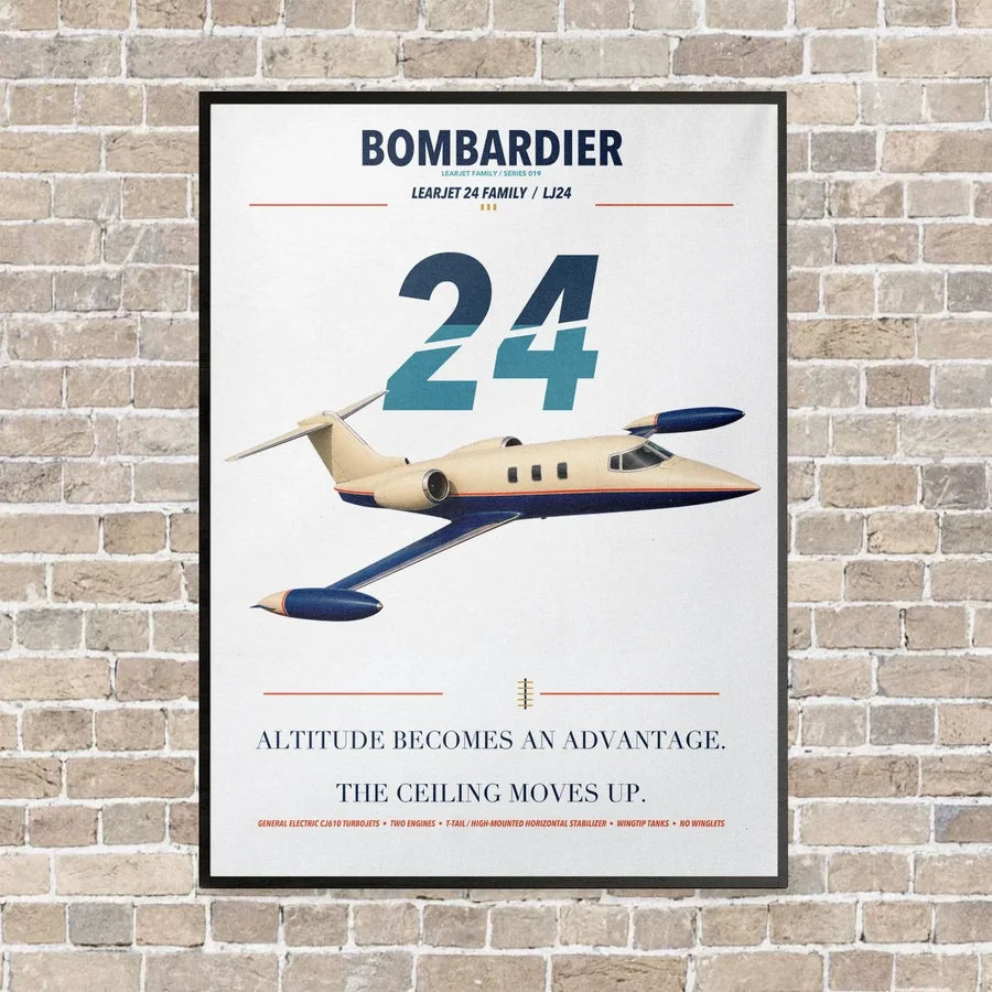 Bombardier Learjet 24 vertical canvas print - framed - white background