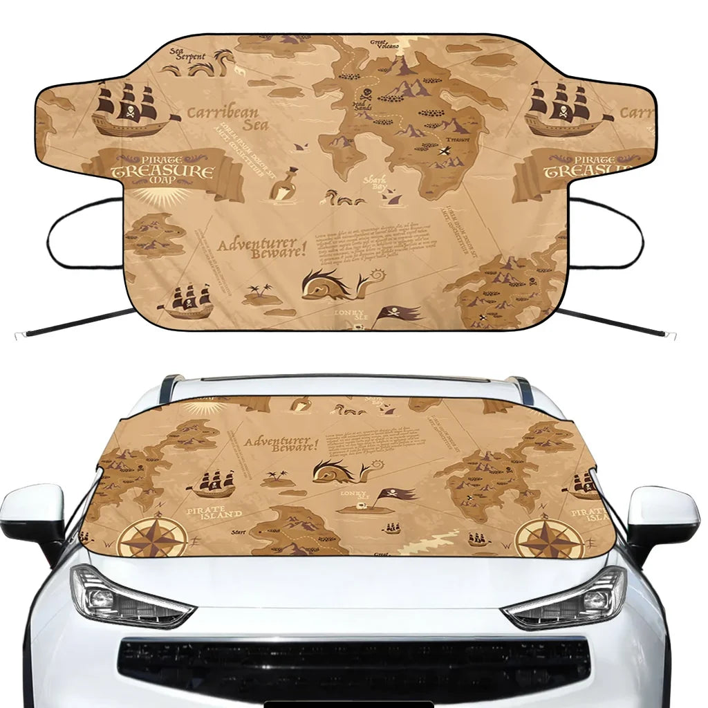 Adventure Car aviation design on car windshield cover.