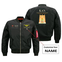 Thumbnail for Mallam Aminu Kano International Airport (KAN) design on black bomber jacket with custom name patch