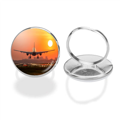 Amazing Airbus A330 Landing at Sunset aviation ring in stainless steel.