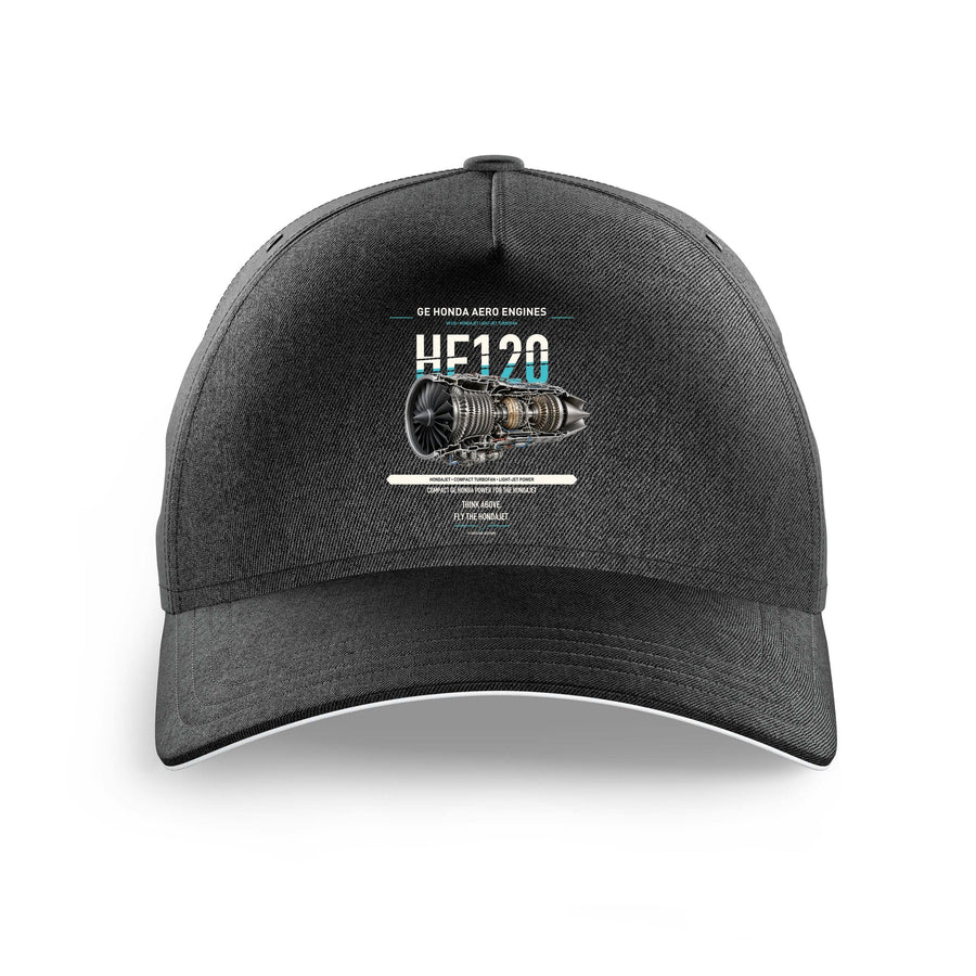 HF120 design on black printed hat