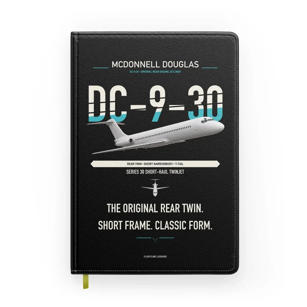 McDonnell Douglas DC-9-30 design on black notebook