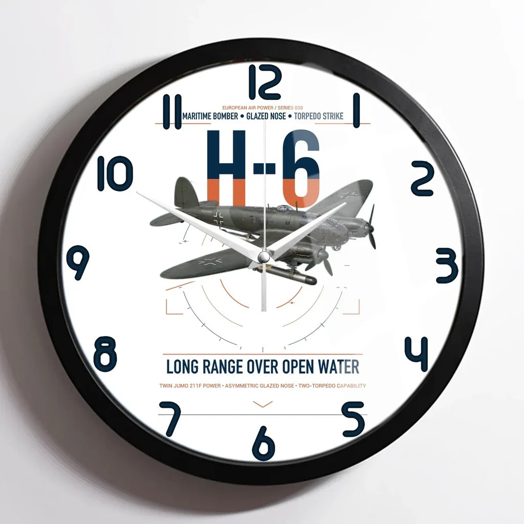 Heinkel He 111H-6 design on white framed wall clock