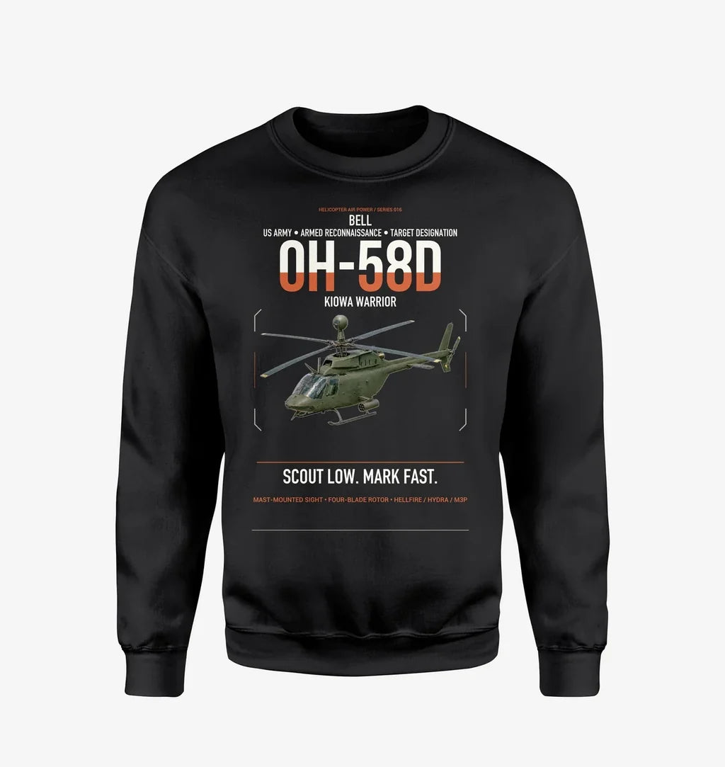 Bell OH-58D Kiowa Warrior design on black sweatshirt