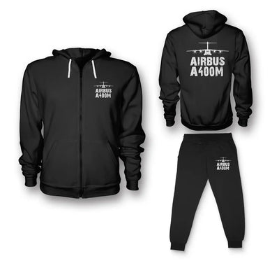 Airbus A400M & Plane aviation design on soft cotton blend zipped hoodie and sweatpants set.