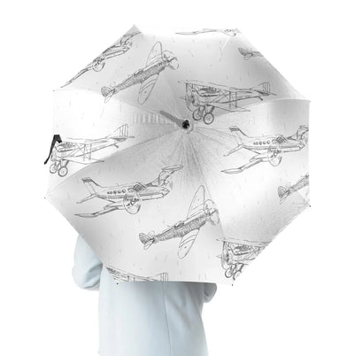 Super Aircrafts aviation design on windproof polyester umbrella.