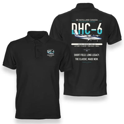 DHC-6 Twin Otter Classic 300-G design on black double-side polo t-shirt, double-side print