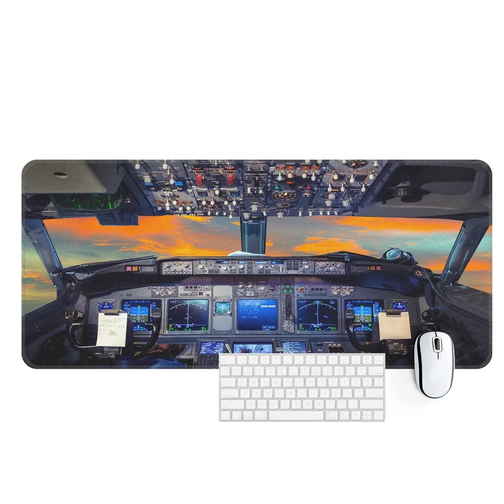Amazing Boeing 737 Cockpit aviation design on premium leather or neoprene desk mat.