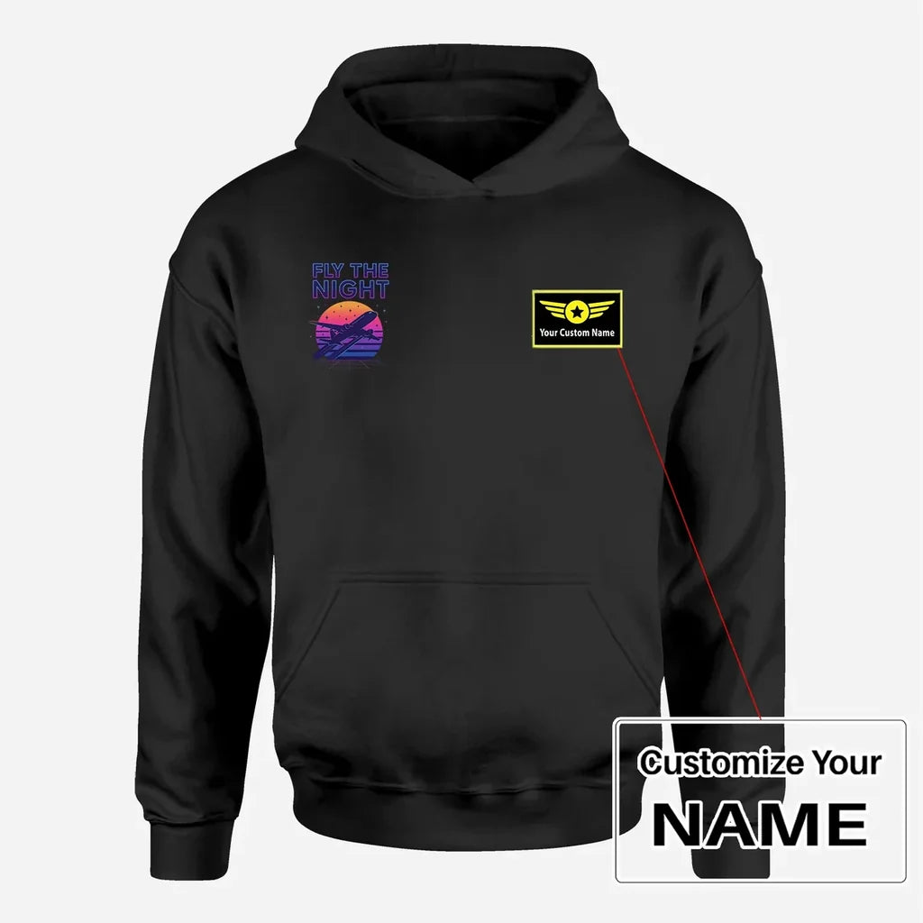 Fly The aviation design on soft cotton blend men's hoodie with small chest logo.