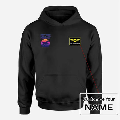 Fly The aviation design on soft cotton blend men's hoodie with small chest logo.