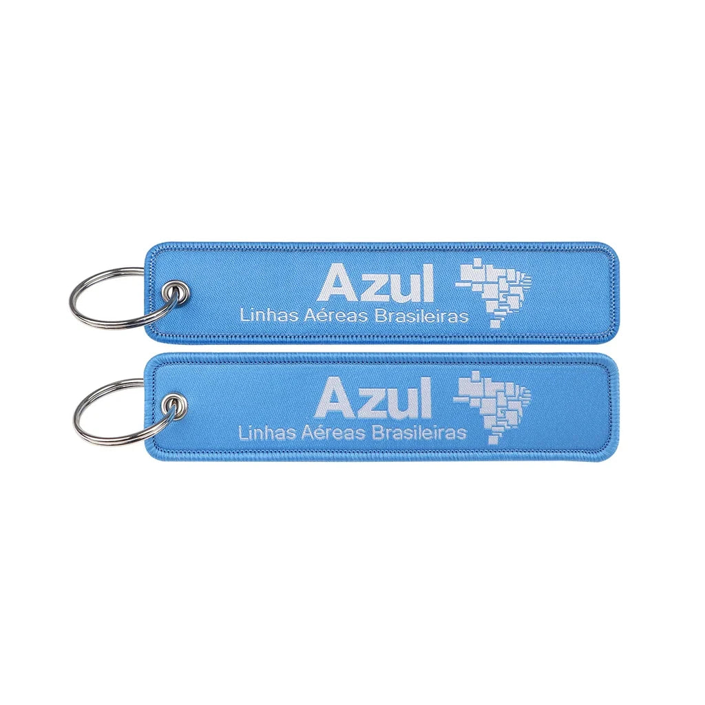 Azul Airlines (2) aviation Remove Before Flight key chain, aviation-tag style webbing.