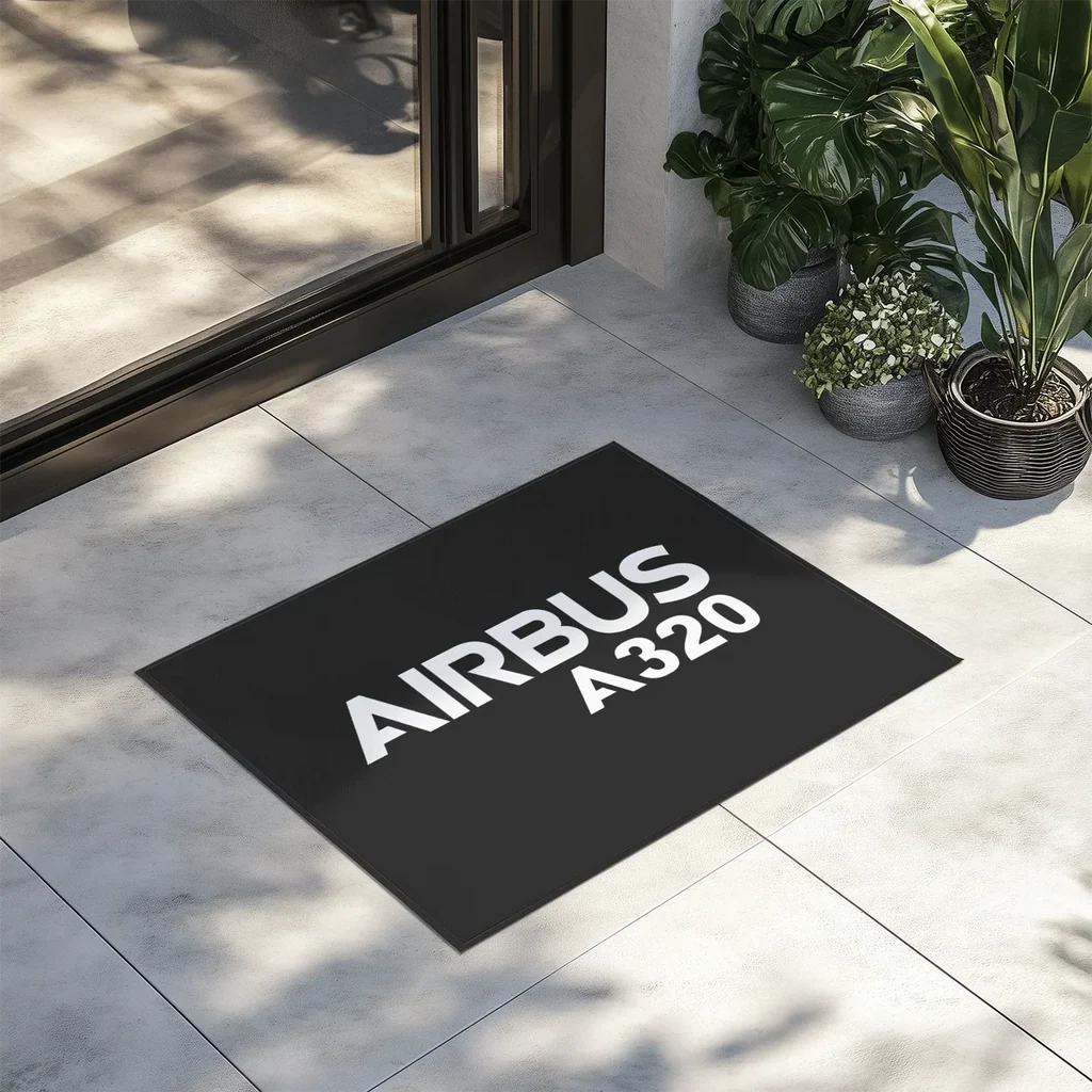 Airbus A320 & Text aviation design on durable fibre with non-slip backing door mat.
