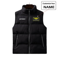 Thumbnail for Antonov & Text aviation design printed on quilted padding with sleeveless design puffy vest.