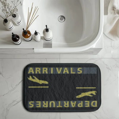 Arrival & Departures 6 aviation print bath mat, soft absorbent fabric with non-slip backing.