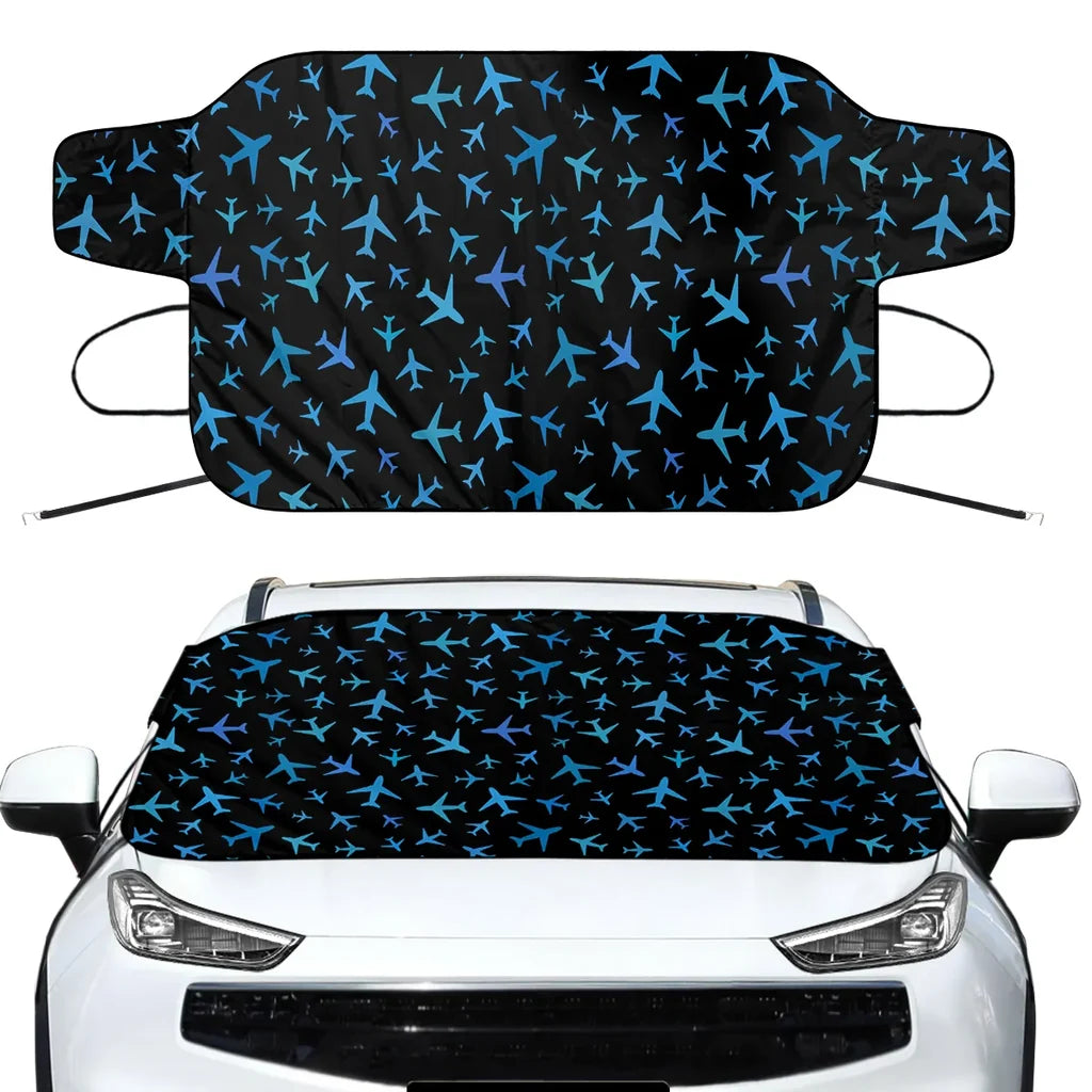 Many Airplanes Black Car aviation design on car windshield cover.