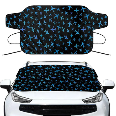 Many Airplanes Black Car aviation design on car windshield cover.