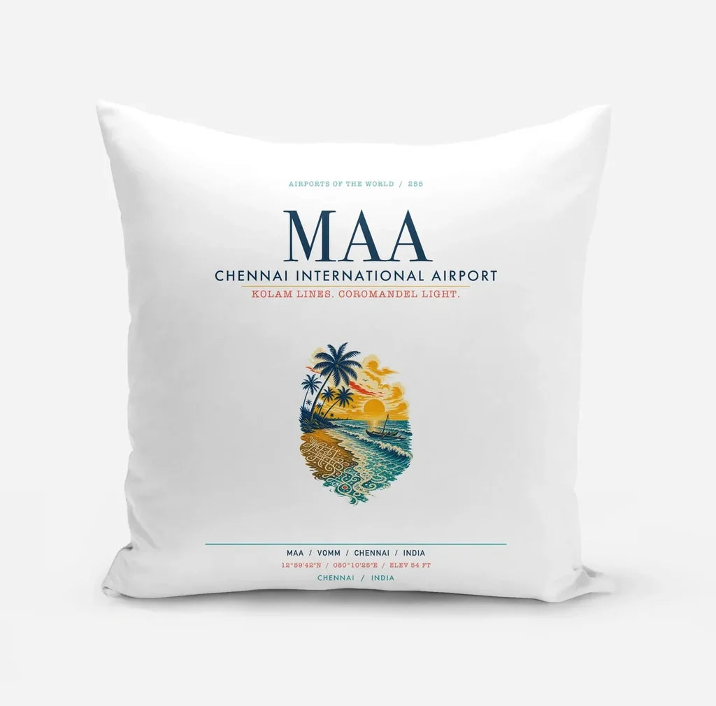 Chennai International Airport (MAA) design on white pillow
