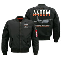 Thumbnail for Airbus A400M Atlas design on black bomber jacket, double-side print