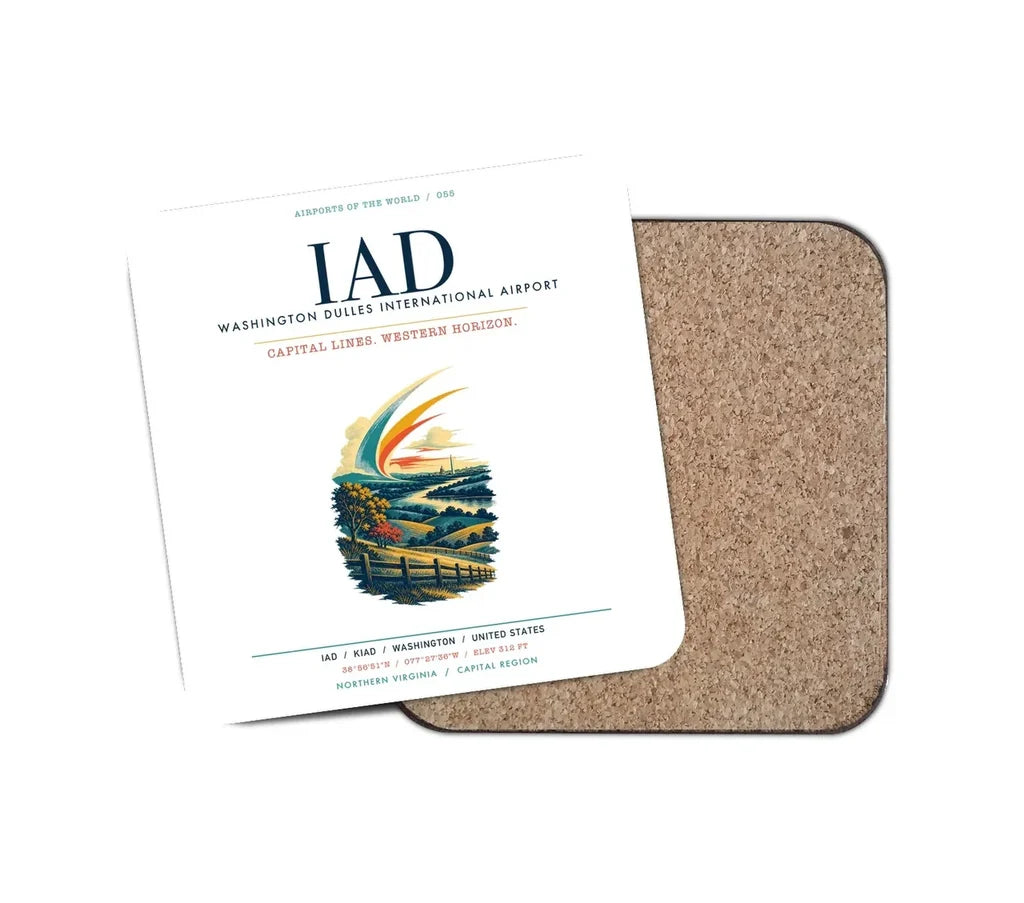 Washington Dulles International Airport (IAD) design on white 1 piece coaster
