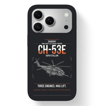 Sikorsky CH-53E Super Stallion design on black magsafe iphone case, for iPhone 17 Pro