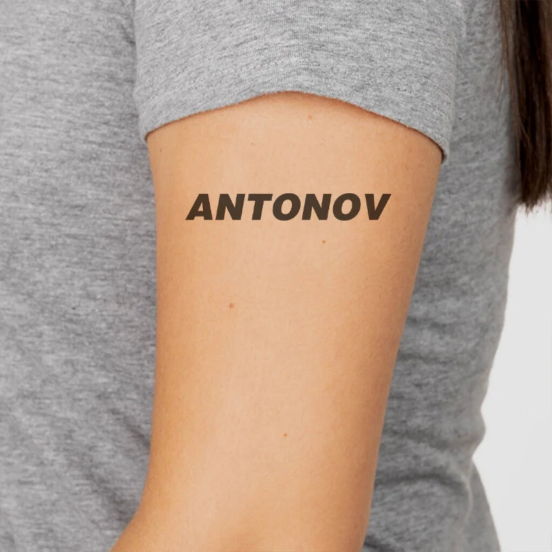 Antonov & Text aviation temporary tattoo in skin-safe adhesive paper.