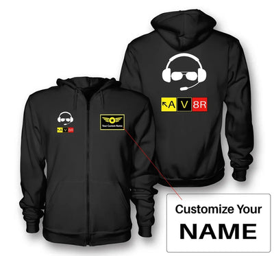 AV8R 2 aviation design on soft cotton blend zipped hoodie.