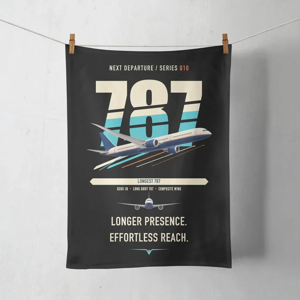 Boeing 787-10 Dreamliner design on black towel