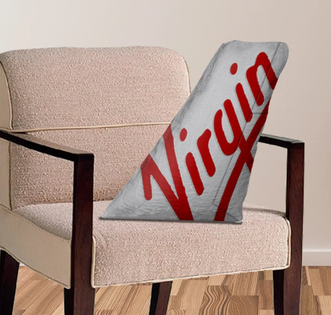 Virgin Australia aviation design on soft polyester filling aircraft tail pillow.
