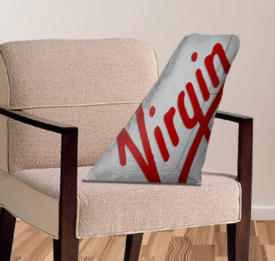 Virgin Australia aviation design on soft polyester filling aircraft tail pillow.