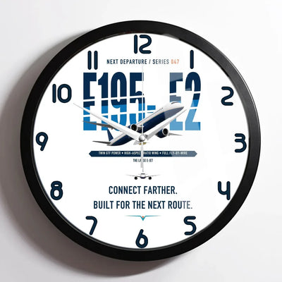 Embraer E195-E2 design on white framed wall clock