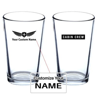 Cabin Crew Text Beer & aviation design on beer water glass, versatile drinkware.