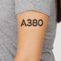 Thumbnail for Airbus A380 Flat Text aviation temporary tattoo in skin-safe adhesive paper.