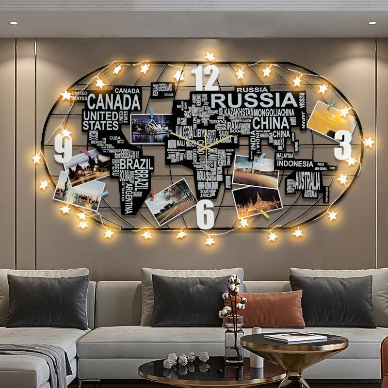 Super Decorative World Map aviation design on premium wood and metal wall clock.