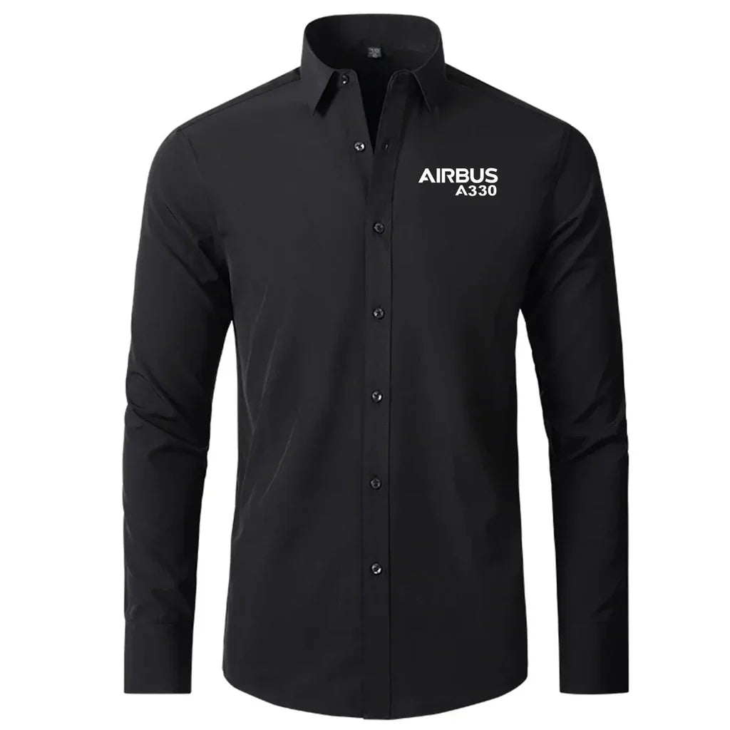 Airbus A330 & Text aviation design printed on soft cotton long-sleeve 2D shirt.