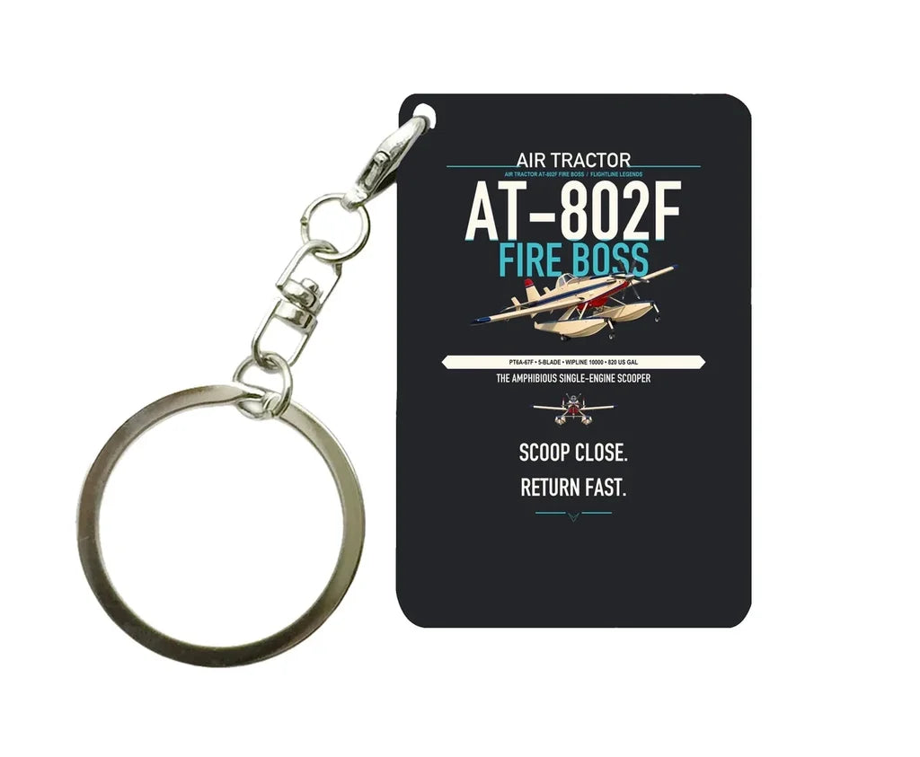 Air Tractor AT-802F Fire Boss design on black designed key chain, double-side print