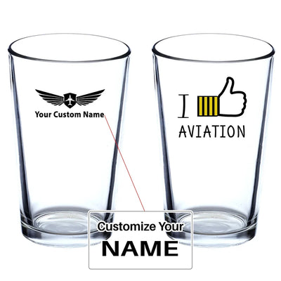I Like Aviation Beer & aviation design on beer water glass, versatile drinkware.