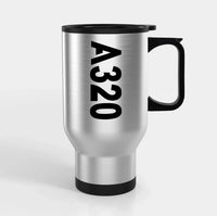 Thumbnail for Airbus A320 Text Side Travel Mugs (With Holder) aviation design on travel mug with holder, insulated double-wall with car-cup.