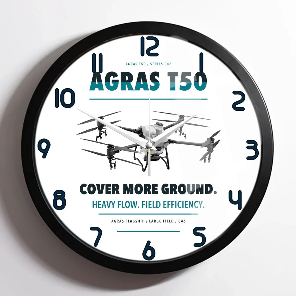 DJI Agras T50 design on white framed wall clock