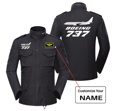 The Boeing 737 aviation design printed on heavy cotton coat with field details military coat.
