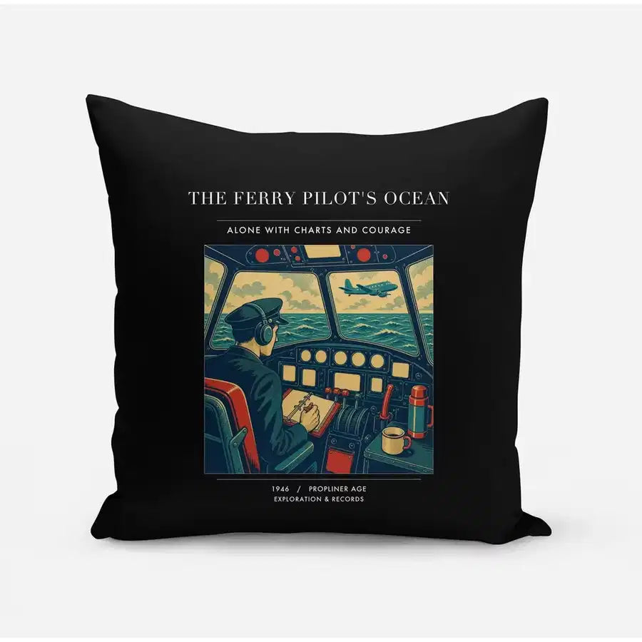 VINTAGE G4368 - The Ferry Pilot's Ocean - Designed Pillows design on black