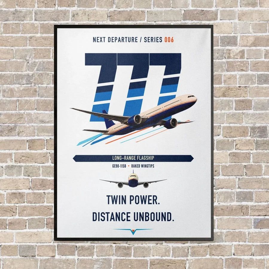 Boeing 777-300ER vertical canvas print - framed - white background