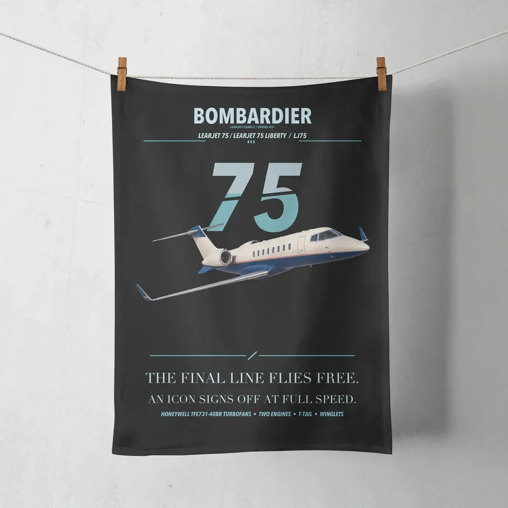 Bombardier Learjet 75 Liberty design on black towel
