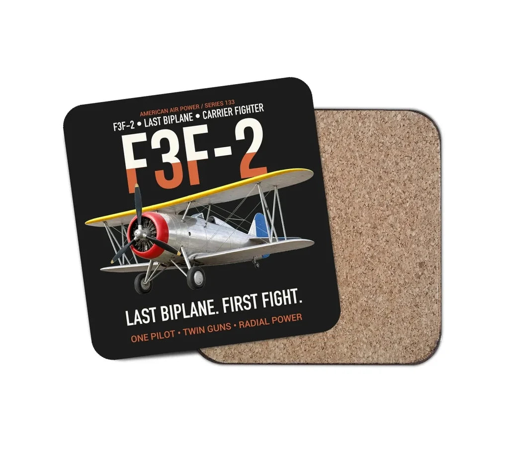 F3F-2 Last Biplane First Fight design on black 1 piece coaster