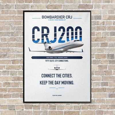 Bombardier CRJ200 vertical canvas print - framed - white background