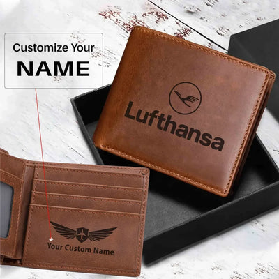 Lufthansa Airlines aviation design laser-engraved leather wallet, leather construction.
