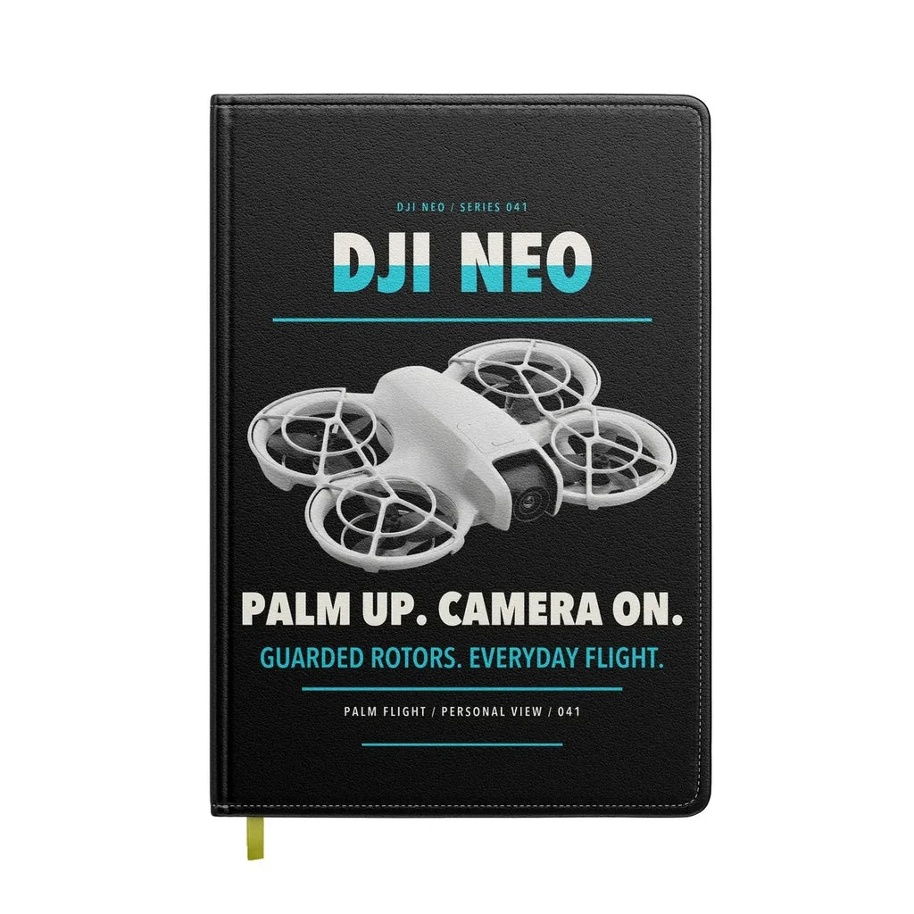 DJI Neo design on black notebook