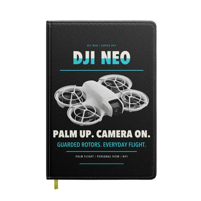 DJI Neo design on black notebook