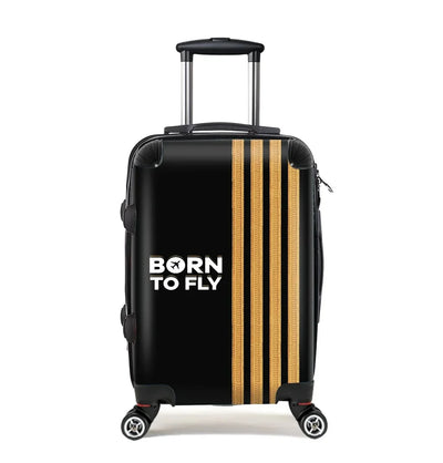 Born To Fly & Pilot Epaulettes (4 Lines) Cabin Size aviation design luggage, durable shell construction.